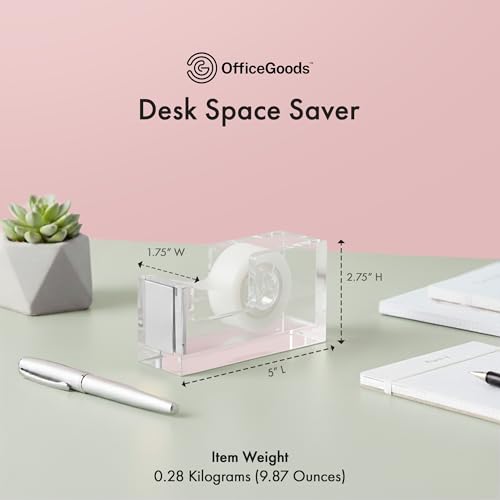 OfficeGoods Acrylic Tape Dispenser, Aesthetic and Compact Design, Silver - color: Silver