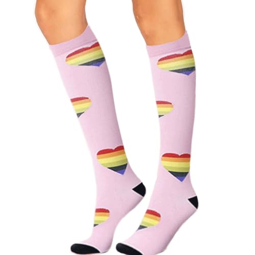 Compression Socks for Women Festival Knee High Socks Calf Stockings - color: Neon Heart, size: Large