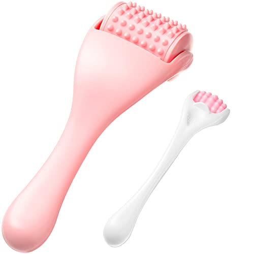 Tondiamo 2 Pcs Muscle Roller Portable Massager Roller, Pink, Silicone - color: Pink, style: Silicone