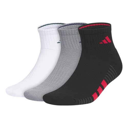 adidas Men's Cushioned Socks 3 Pairs - color: White/Collegiate Green/Black/4.0/Quarter, size: Large, style: Quarter
