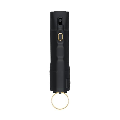 Sabre 2-in-1 Pepper Spray with 130dB Personal Alarm, Alert and Defend with One Press, Fast Flip Top Safety with Finger Grip and Tuck-Away Keyring, Maximum Strength, UV Marking Dye - color: Black