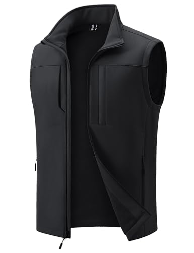 MAGCOMSEN Men's Lightweight Softshell Vest Outerwear Fleece Golf Running - color: Black, size: X-Large