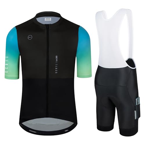 Men's Cycling Jersey Set Cycling Kit Bicycle Jersey Rear Zipper Pocket Bike Bib Shorts with Pockets Race Fit High Density Pad - color: Black/Blue, size: Small
