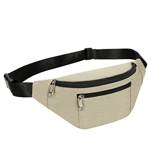 Fanny Pack for Men & Women, Fashion Waterproof Waist Packs with Adjustable Belt, Casual Bag Bum Bags for Travel Sports Running. - color: Beige