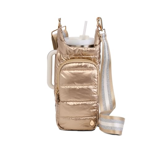 WanderFull Original HydroBag HANDLE®, 40 oz Water Bottle Holder w/Strap - color: Gold Shiny