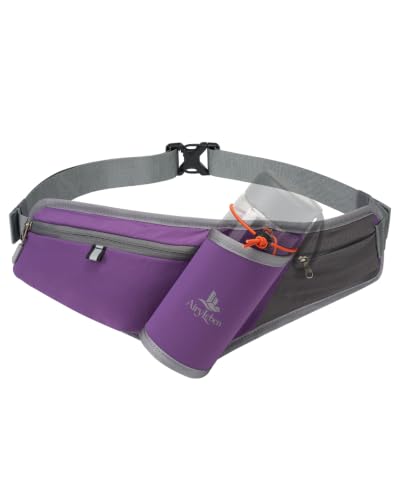 Fanny Pack with Water Bottle Holder, RFID Blocking Running Belt Bag - color: Purple