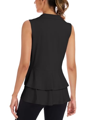 LURANEE Women's Golf Vest Athletic Top with Peplum Hem & Deep Pockets - color: Black, size: Large