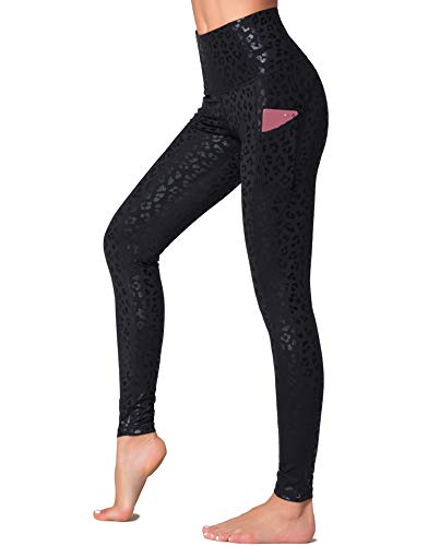 Dragon Fit Women's High Waisted Yoga Leggings 3 Pockets Workout Pants - color: Black Leopard, size: Large