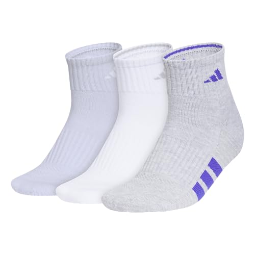 adidas Women's Cushioned Socks 3 Pairs - color: Frozen Purple/Clear Onix Grey/Solar Purple/4.0/Quarter, size: Medium, style: Quarter