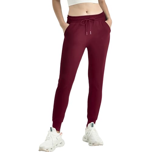 Ipletix Joggers for Women with Pockets Yoga Lounge Sweat Pants - color: Burgundy, size: X-Large