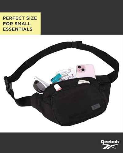 Reebok Belt Bag Fanny Pack for Women & Men, Adjustable Crossbody - color: Kat Black