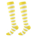Junely Compression Socks for Women Knee High Striped Polka Dot Stockings - color: Yellow White