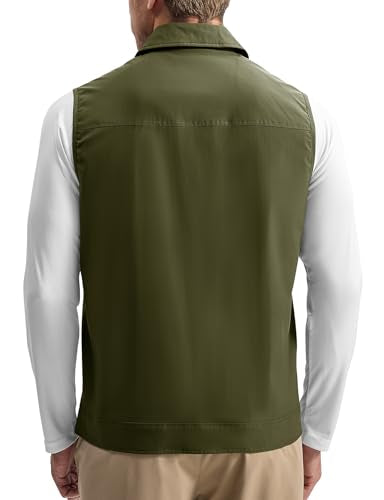 BGOWATU Men's Golf Vest Casual Windproof Sleeveless Jacket 3 Zip Pockets - color: Army Green, size: X-Large