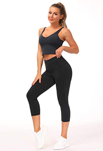 THE GYM PEOPLE Women's Thick High Waist Capris Yoga Pants Workout Leggings - color: Black, size: Small
