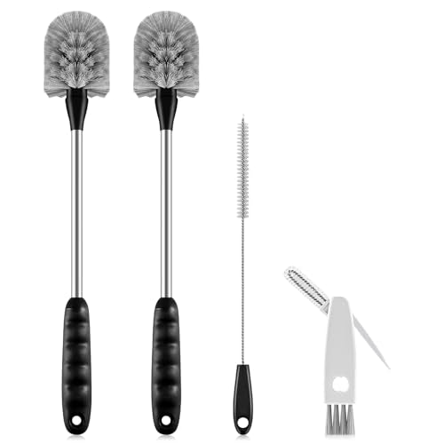 SLUXKE Bottle Brush Set with Straw Cleaner Brush and 3 in 1 Cup Lid Cleaning Brush, Bottle Brush Cleaner with Long Handle for Cleaning Cup, Water Bottles, Tumblers, Baby Bottles - color: Gray