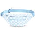 Blue Checkered Fanny Pack for Women Men Waist Bag with Adjustable Strap - color: Checkered-Light Blue, size: Large