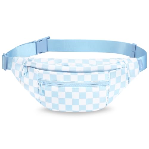 Blue Checkered Fanny Pack for Women Men Waist Bag with Adjustable Strap - color: Checkered-Light Blue, size: Large