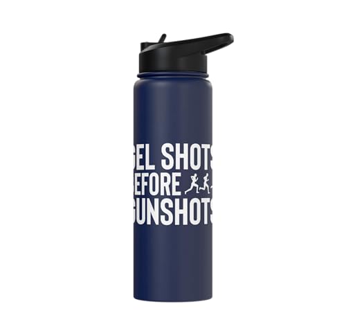 Gel Shots Before Gunshots Half Marathon 13.1 Runner Stainless Steel Insulated Water Bottle - color: Navy Blue