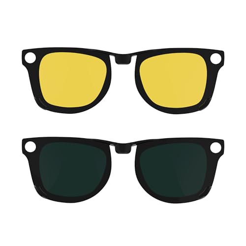 HIBLOKS 2Pcs Polarized Clip for Ray-Ban Meta Wayfarer (RW4008/RW4012 53-22) - size: Large, Yellow+Green, Matte Black Frame