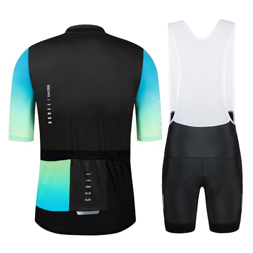 Men's Cycling Jersey Set Cycling Kit Bicycle Jersey Rear Zipper Pocket Bike Bib Shorts with Pockets Race Fit High Density Pad - color: Black/Blue, size: Small