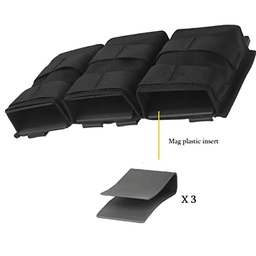 Triple Molle Mag Pouch 5.56 Tactical Open Top Magazine Holder Carrier with Quick Release Magazine Pouch Insert - color: BK