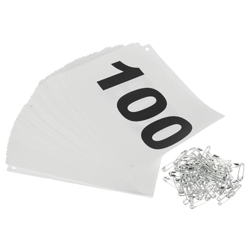 PATIKIL Tearproof Running Bib Numbers, Waterproof Race Competitor Numbers with Safety Pin - size: 7x6 Inch, style: 1-100