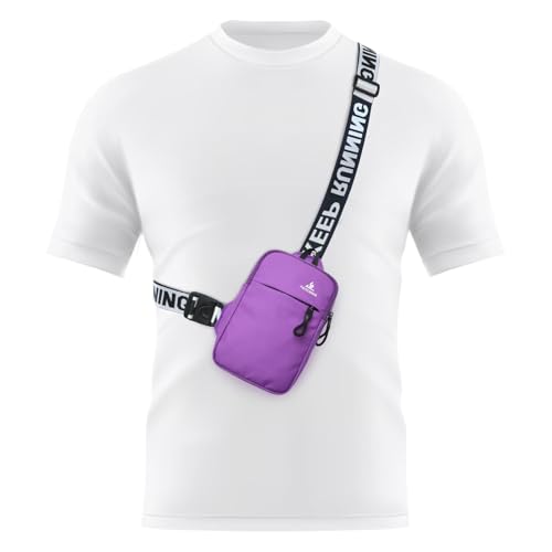 Peicees Mini Crossbody Sling Bag Chest Bag Dual Pocket Water Resistant Fanny Pack Running Phone Holder for Men Women Workout Travel, Purple - color: Purple