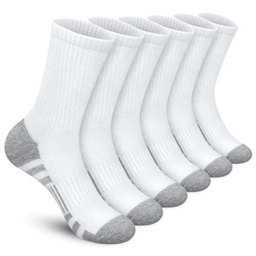 Felicigeely Athletic Crew Socks Cushioned Breathable for Men & Women 6 Pack - color: Double Stripe White, size: 6-9
