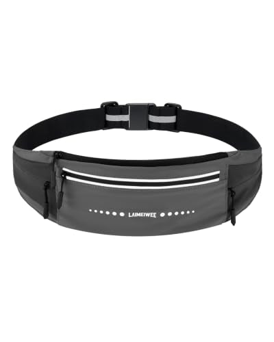 Lightweight Running Belt, Water-Resistant Waist Pack for Women & Men, 4-Zone Organization Fits Up to 7" Phone, Reflective Strips Design for Marathon Training, Jogging, Hiking, Commuting - color: Dark Gray