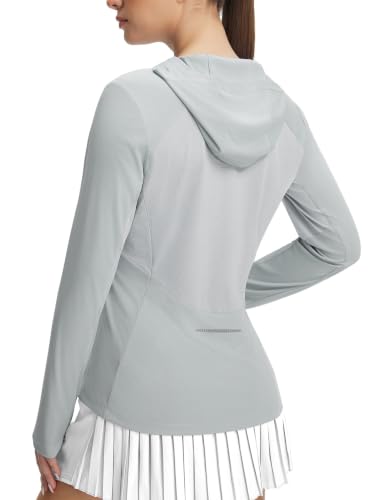 baleaf Women's Sun Shirts Mesh Back Long Sleeve Tops - color: Light Gray, size: Small