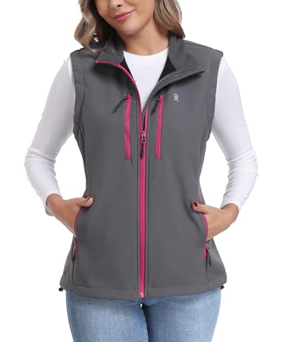 Little Donkey Andy Women's Fleece Softshell Vest Windproof Multi Pockets - color: Grey, size: Medium