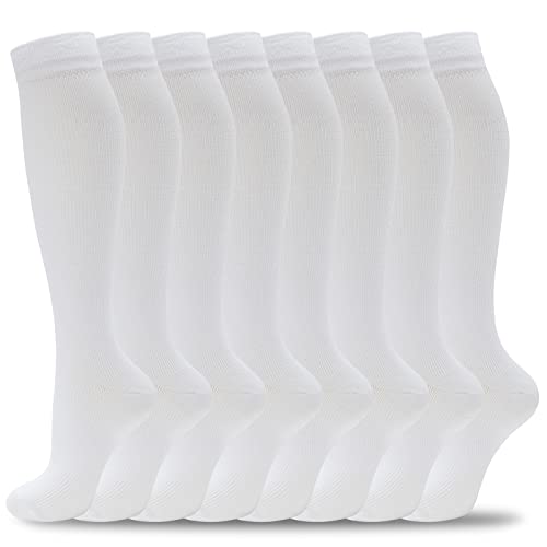 fenglaoda 8 Pairs Compression Socks for Men & Women 20-30 mmHg Knee High Nurse Pregnant Running Medical and Travel Athletic - color: 06-8 Pairs-white-new, size: Small-Medium
