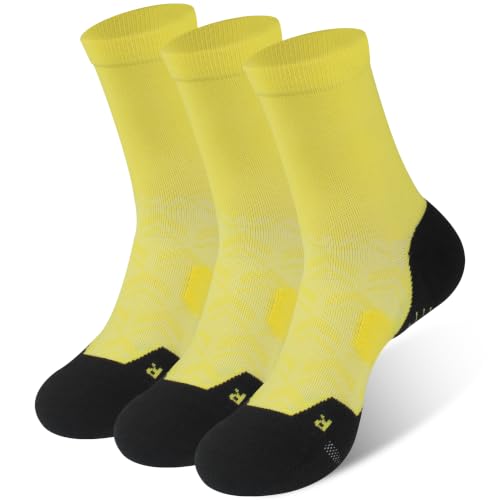 NIcool Cycling Socks For Men, 1/3 Pairs Bright Seamless Compression Running Crew Socks Youth Cushioned Tennis Quarter Socks - color: 3 Pairs Yellow