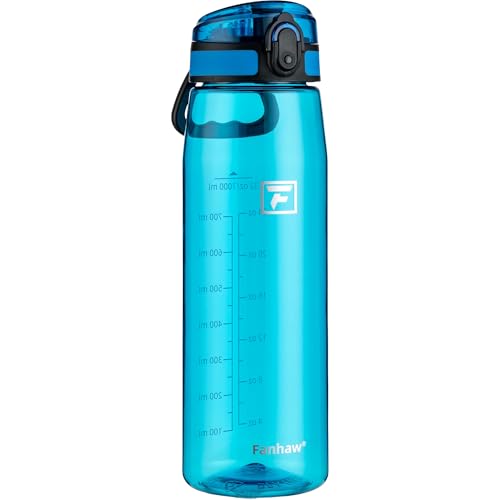 Fanhaw 32 oz Clear Plastic Water Bottle, Chug Lid, Classic Blue - color: Classic Blue