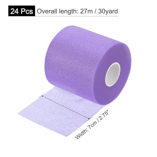 MECCANIXITY 24 Rolls Pre Wrap Athletic Tape 30 Yard x 2.8" Foam Under Wrap Tape Sports Prewrap Headband for Hair Ankles Wrists Hands Knees - color: Purple
