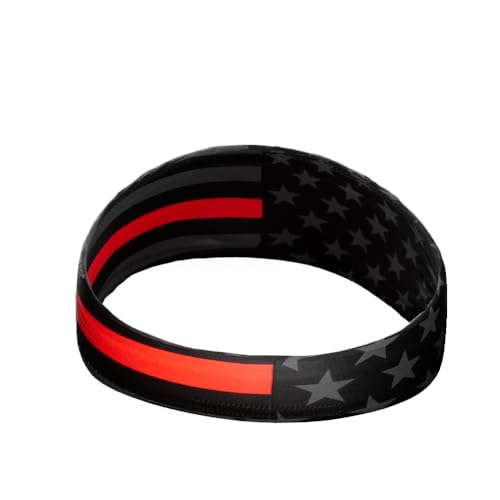40+ Designs! Unisex Headband/Sweatband. Best for Sports, Fitness, Working Out, Yoga. Tapered Design - color: Thin Red Line