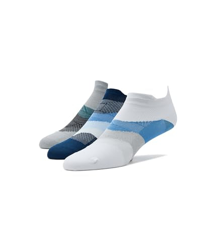 Feetures Elite Ultra Light No Show Tab Ankle Socks - Sport Sock with Targeted Compression - color: Blue Wave/White Tide/Stone Ivy, size: Small