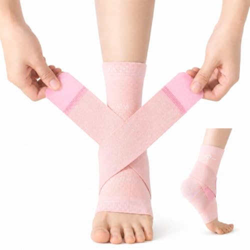 ABIRAM Ankle Brace Compression Sleeve with Adjustable Support Strap - color: Pink, size: Medium