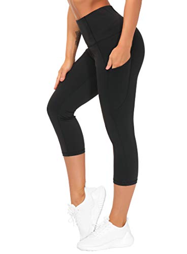 THE GYM PEOPLE Women's Thick High Waist Capris Yoga Pants Workout Leggings - color: Black, size: X-Large