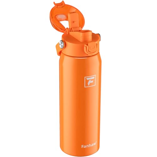 Fanhaw 24oz Stainless Steel Water Bottle with 2-in-1 Lid, Herorange - color: Herorange