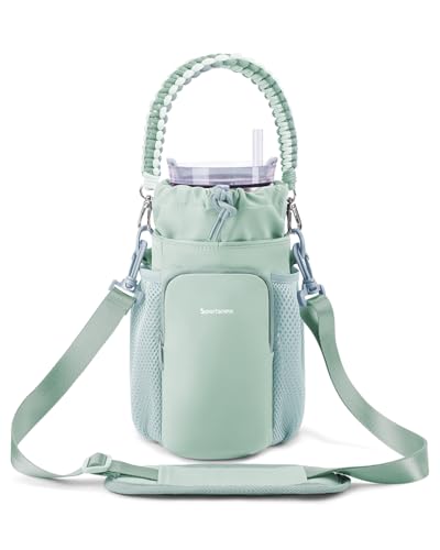 sportsnew Large Water Bottle Bag for 32/40/64oz Cup & Tumbler,Crossbody Insulated Cup Sleeve Bottle Holder Carrier with Strap - color: Green