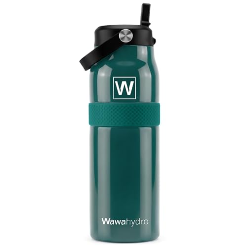 32 oz Insulated Water Bottle with Straw, Leakproof Stainless Steel Bottle with Handle, Non-Slip Silicone Sleeve, Internal Markings, Dishwasher Safe for Travel, Gym, Sports,Deep Teal - color: Deep Teal