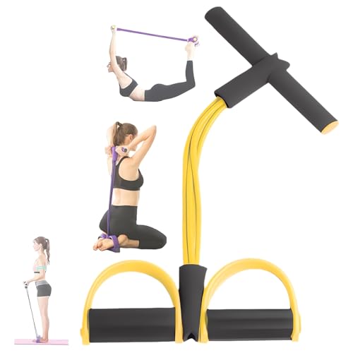 21 Fitness Resistance Bands-4 Tube Pedal Ankle Puller - 2023 New Sit up Leg Stretch Rope Exercise Bands with Handles, Stretching Workout Fitness Bands for Arm Weights Exercise Equipment - color: Yellow