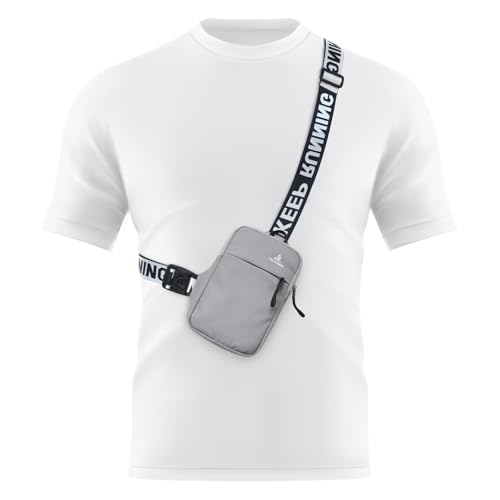 Peicees Mini Crossbody Sling Bag Chest Bag Dual Pocket Water Resistant Fanny Pack Running Phone Holder for Men Women Workout Travel, Grey - color: Grey