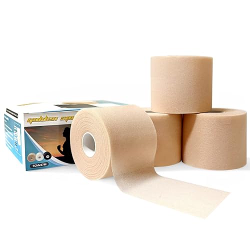 4 Pack Pre Wrap Athletic Tape, Beige 2.75" x 29.5 Yards Per Roll - color: Beige