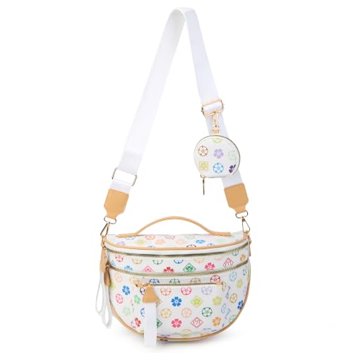 Makes Checkered Crossbody Bag Bum Bag for Women with Pouch - color: Triwhite