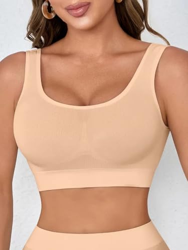 Boolavard Women's Seamless Sports Style Bra Crop Top Vest Stretch Shapewear - color: Black, White & Nude, size: Medium