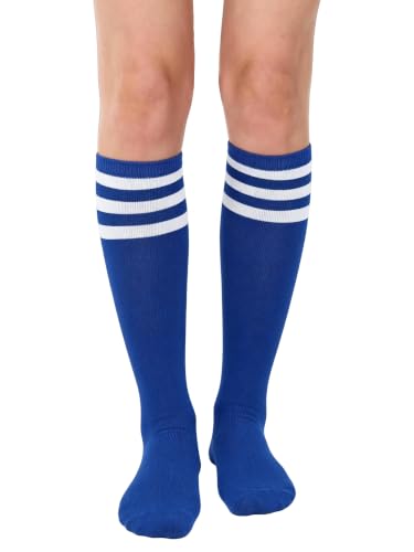 Women's Knee High Athletic Socks Casual Stripes Tube Socks Outdoor Sport Socks - color: Triple Blue White Stripeue- 1 Pack