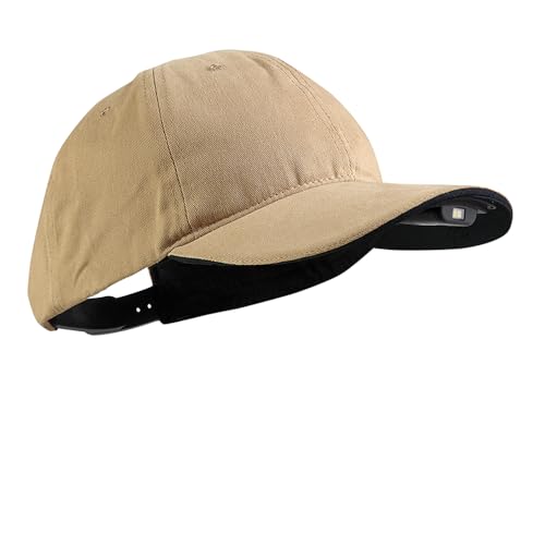 LED Hat Light - POWERCAP Baseball Cap with Light Built in - LED Cap Visor Light with Bright Headlight and IPX4 Rating - color: 2.5 Unstructured Khaki