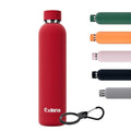 Exllena Slim Insulated Water Bottles for Travel 25oz with Clip, Double Wall Vacuum Stainless Steel Water Bottle Keeps Drinks Cold 24 Hrs/Hot 12 Hrs, 100% Leakproof, BPA Free（Red） - color: Red, size: 750 ml